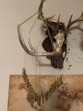 Deer Antler Bullet Shell Wind Chime - Brass & Natural Antler